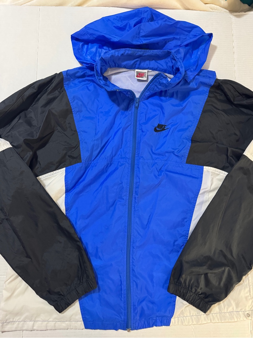 Vintage 90s Nike Windbreaker Hooded Jacket Blue Black White Color Block 280